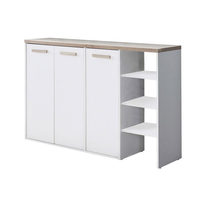Meuble à chaussures 3 portes et 3 niches - Blanc et Naturel clair - SKAIDO