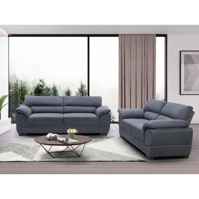 Canapés 3+2 places en tissu gris KISUMU Cdiscount Maison