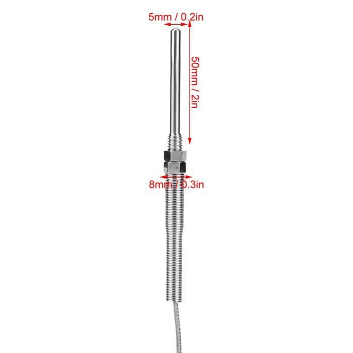 Sonde Thermocouple Type K PT100 | Plage 0-400°C, Longueur 50 Mm, Câble 4 M | Connecteurs M8, Mesure Précise Température