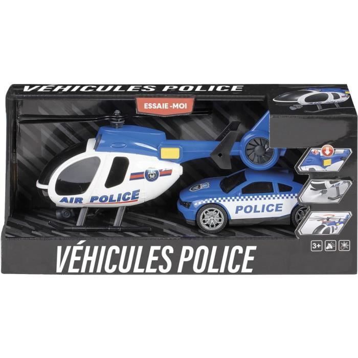 Jouet - WDK PARTNER - Coffret 2 véhicules de police - Hélicoptère 27 cm - Effets sonores et lumineux