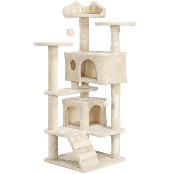 Comparer les prix de Arbre à Chat YAHEETECH avec 2 Niches 3 Plateformes 2 Boules Sisal Naturel Hauteur 137cm pour 3-4 Chats - Beige