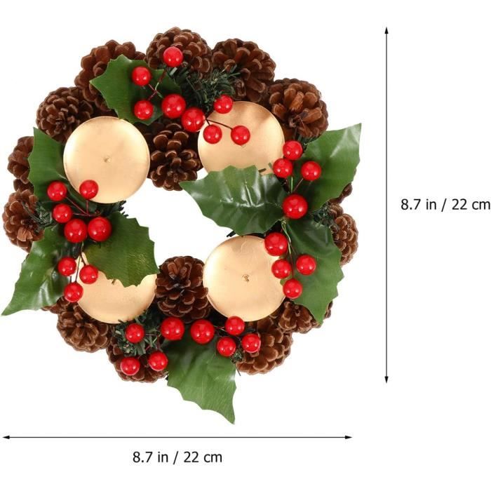 Couronne De L'Avent De Noël Artificielle 30 Cm Avec 4 Porte-Bougies - Déco Table, Cheminée - Sans Bougies Incluses