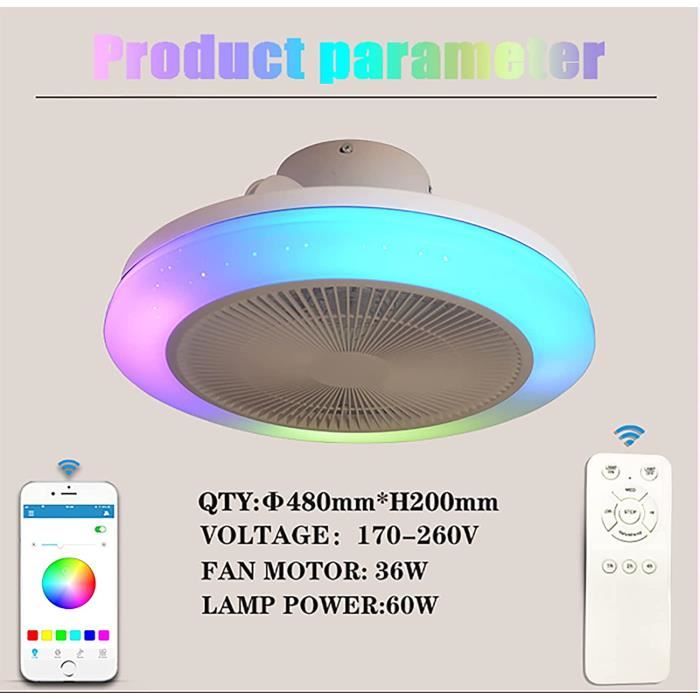 Ventilateur Plafond LED Avec Lumière RGB, Bluetooth Et Télécommande - Silencieux, Dimmable Pour Chambre, Salon & Enfants