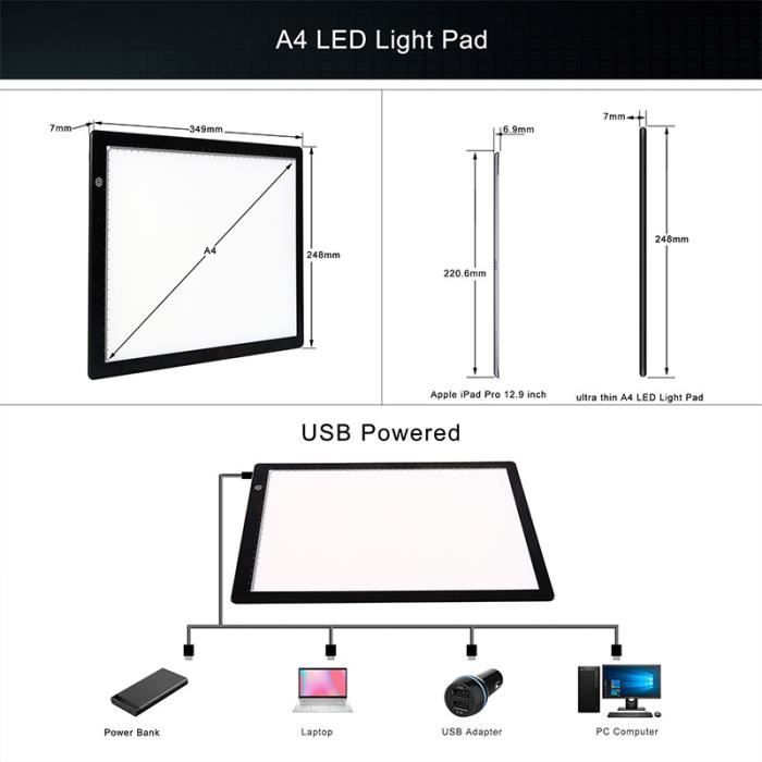 Tablette Lumineuse A4 INSANYJ - Diamond Painting Broderie Luminosité Réglable USB
