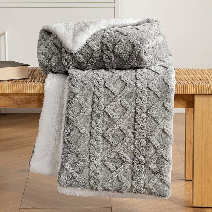Drewin Couverture Lestée 5,4 Kg Sherpa Double Face Jacquard - Beige, Ultra Confortable Et Chaude 121,9 X 182,9 Cm