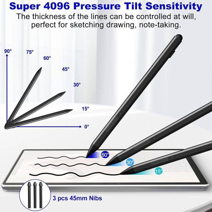 Stylet Pour Surface – Compatible Slim Pen 2/1, Pro, Go, Laptop, Book, Studio, Rechargeable USB-C - 9
