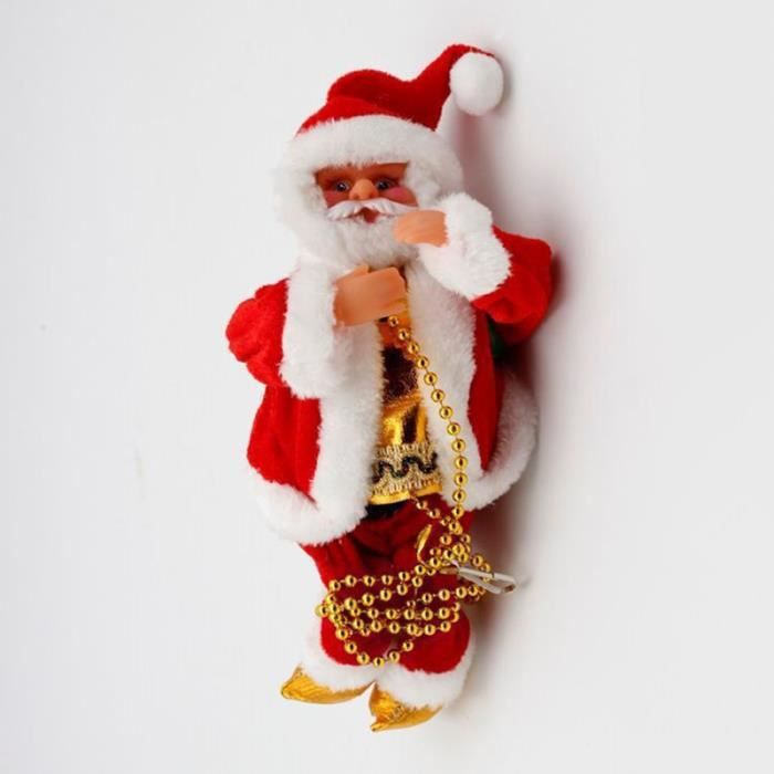 Père Noël Grimpant Sur échelle De Corde 30 Cm - Décoration De Noël Suspendue - Ornement Sapin, Porte Ou Fenêtre - En Plastique Et Tissu