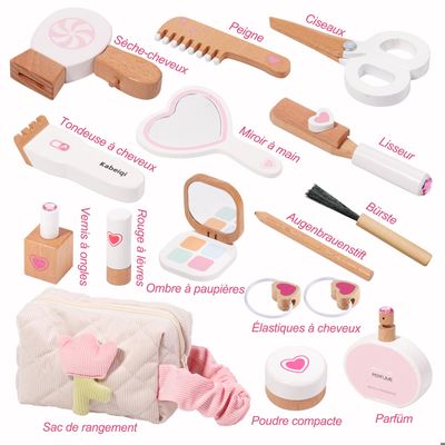 Kit de Coiffure pour Enfants,16 Pièces Jeu de Simulation de Coiffeur avec Ceinture de Barbier,Ciseaux,Peigne,Tondeuse,Sèche-Cheveux - Jeux - Jouets