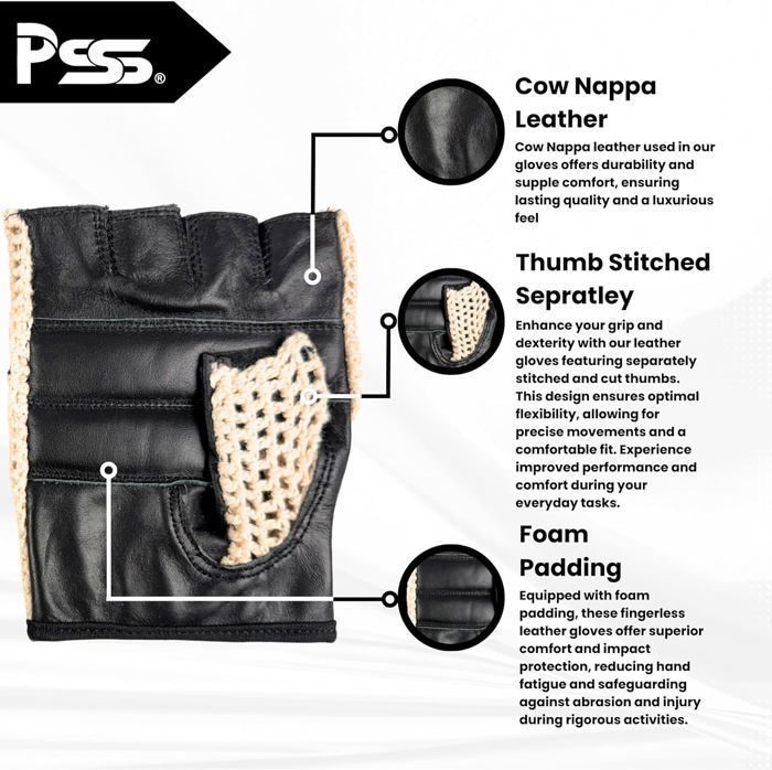 Mitaines Gants Cuir Filet Homme Femme Vélo Cyclisme - Demi-Doigts Confortables Noir Marron Camel