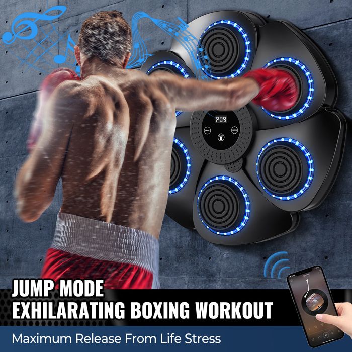 Machine De Boxe Musicale Bluetooth 10 Modes 9 Vitesses - Cible LED Murale Avec Gants