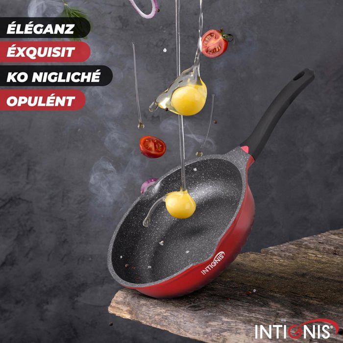 Poêle à Frire 28cm Revêtement Pierre Greblon - Induction Compatible - Couvercle Verre - Anti-Rayures - Noir Ustensile Cuisine Polyvalent