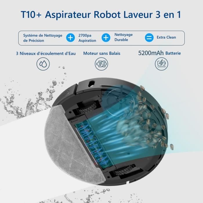 Ultenic TS Aspirateur Robot Laveur - Aspirateur Robot 3000pa avec