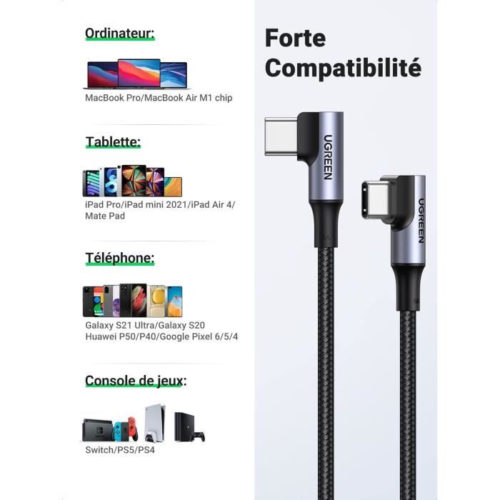 Adaptateur Micro USB Vers USB C Coudé GELRHONR - 2PCS Angle Gauche Pour Smartphone, Dash Cam, Voiture
