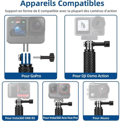 Perche à Selfie Flottante 4 En 1 Pour Caméras D'Action - Compatible Action 5 Pro, 4, 3, X4, Ace Pro 2 - Étendue Jusqu'à 57 Cm