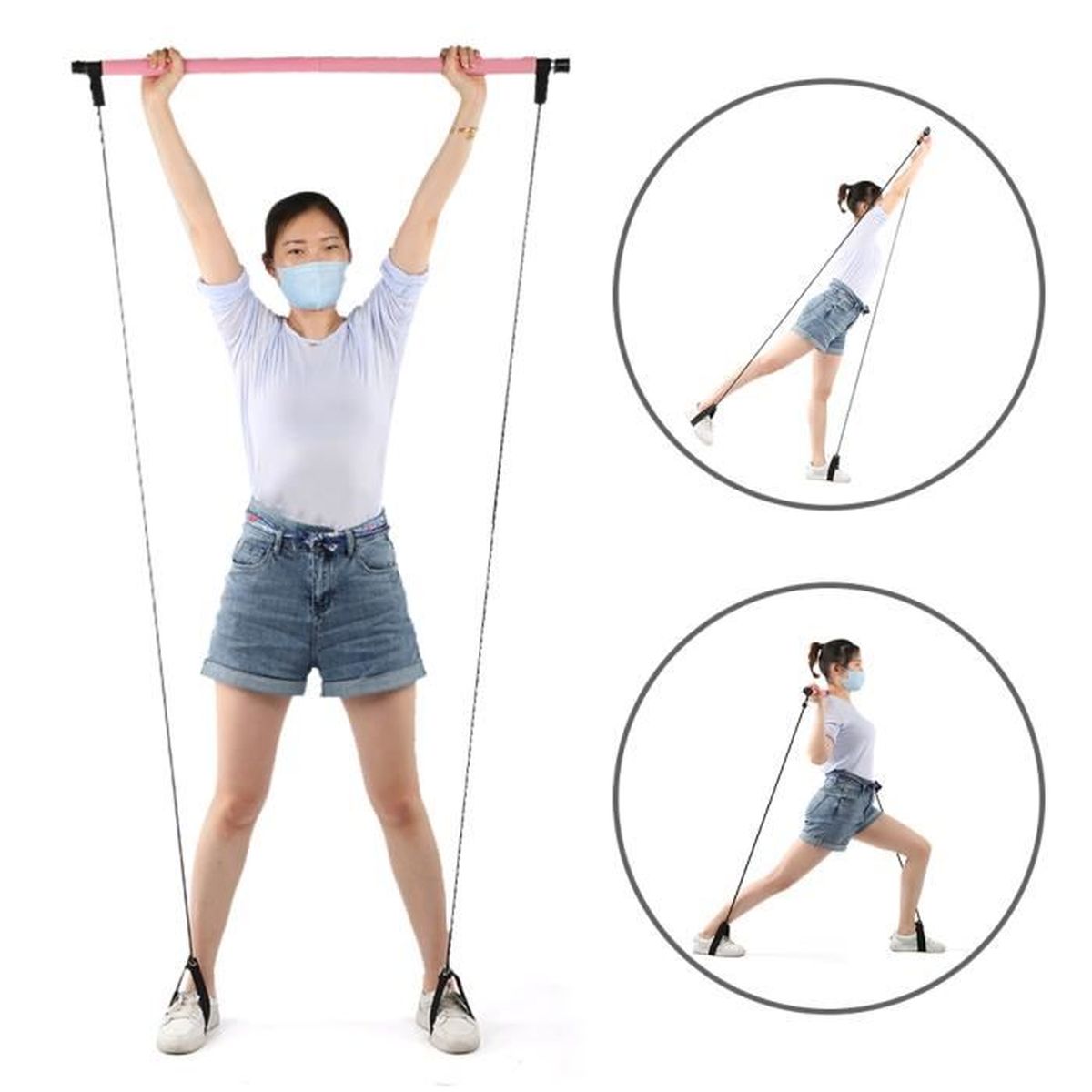 Push Up Board Home Gym Quipement D'exercice Portable Barre De Pilates Et 20 Accessoires De Fitness Avec Bandes De Rsistance Et Roue Rouleaux~p153721212