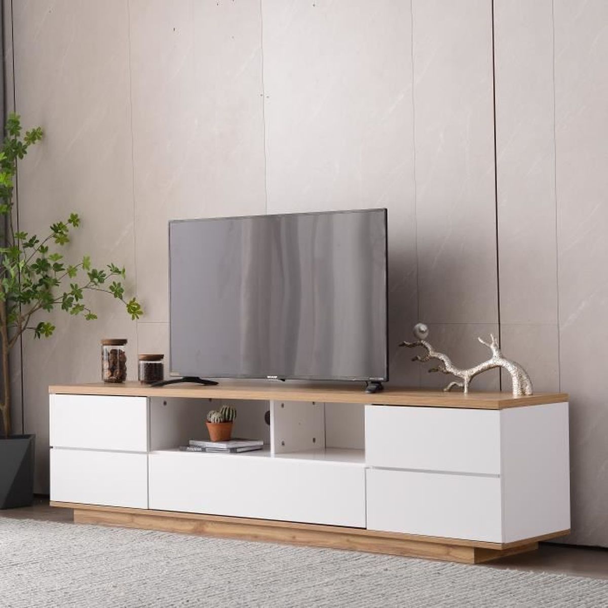Meuble TV avec portes rangements étagères Déco  design élégant