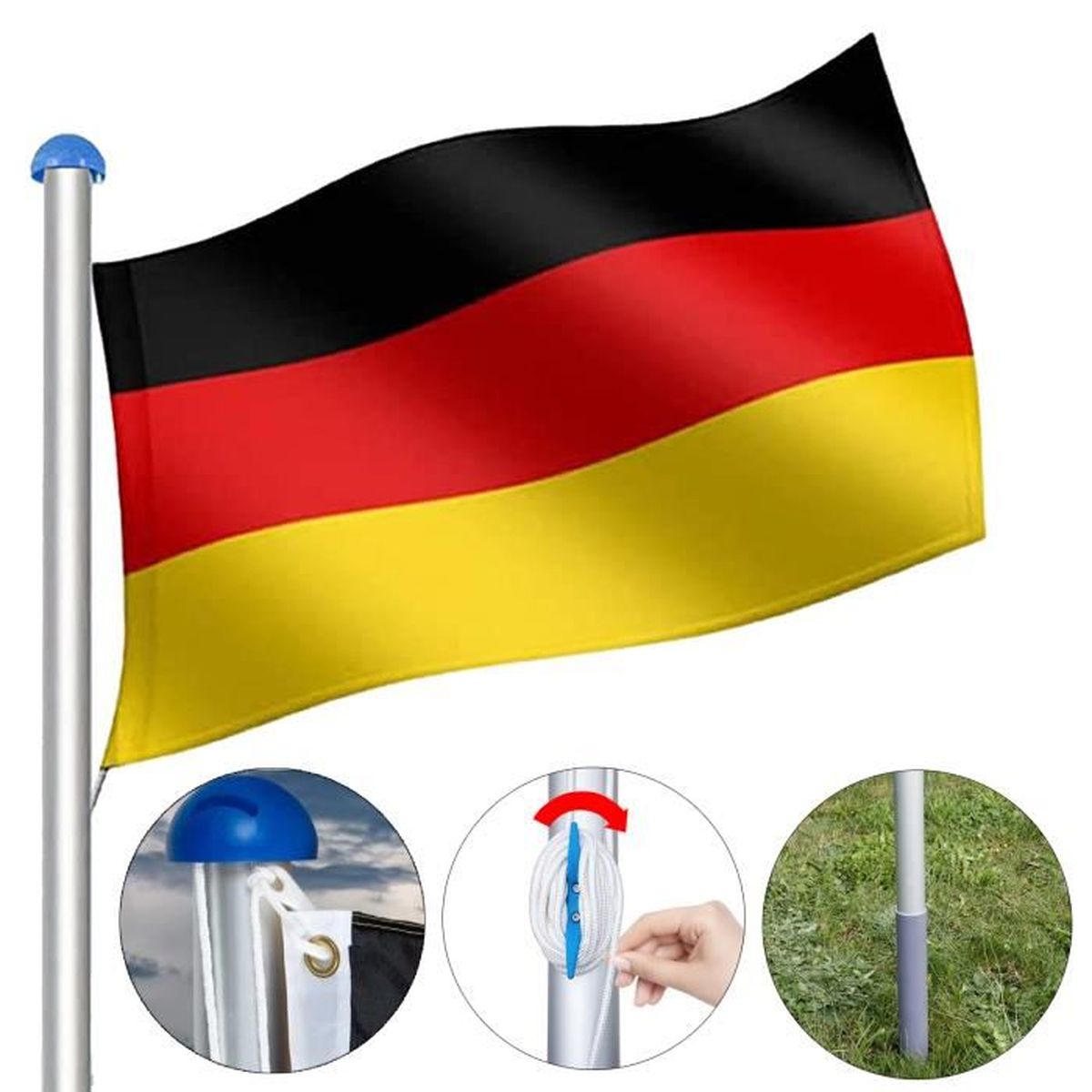 Kit Mât De Drapeau Détachable 6m VEVOR - Alliage Aluminium Robuste Pour Extérieur, Argent Avec Accessoires