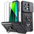 MASSILIA TECH Coque antichocs - XIAOMI - REDMI NOTE 13 PRO 5G - Support rotatif - 2 vitres en verre trempé - Noir