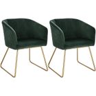 WOLTU Lot de 2 Chaise de Salle à Manger Siège en Velours Chaise de Cuisine Pieds en métal doré fauteuil de Salon,Vert Foncé