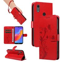 Etui pour Huawei Y6 2019/Honor 8A 6.09", [Magnétique] Fentes Cartes Protection  Housse en Cuir PU,Arbre à fleurs rouge XYS5