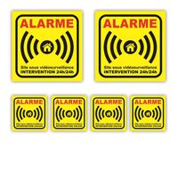 Signalétique Autocollant Alarme Maison - Lot de 6 : 100x100mm (x2) + dim. 50x50mm (x4) - Anti-UV - garantie 5 ans - SENJ