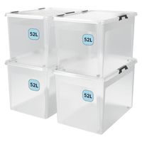 Boîte de rangement transparente avec couvercle Empilable Roues Transparent Sans BPA Cave stockage 4x 60L
