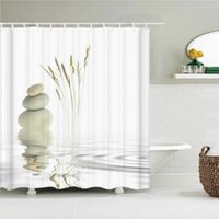 Rideau de douche Zen pierres plantes et reflets anneaux inclus 3D effect imperméable 180 x 200 cm