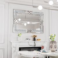 Miroir Mural Rectangulaire 90x60cm Décor Miroir avec Cadre en Bois pour Salon, Chambre ou Dressing