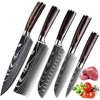 5PCS Couteaux de Cuisine Japonais Tranchant en acier inoxydable en plusieurs tailles avec Poignée confortable Cadeau Disponibles