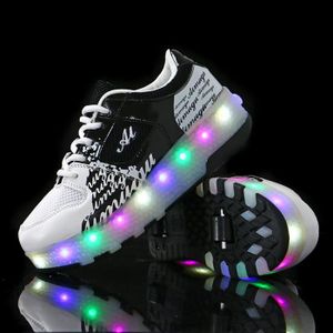 pour Filles Gar/çons et Gar/çons Unisexes Sports de Plein Air KOWO Chaussures//Baskets /à LED Unique Double R/étractables Roues Rechargeables Chaussures de Patinage /à roulettes Lumineuses LED