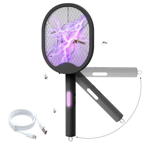 Raquette Électrique Insectes Moustique 3-En-1 Tapetteà Mouche Électrique Contre Moustiques