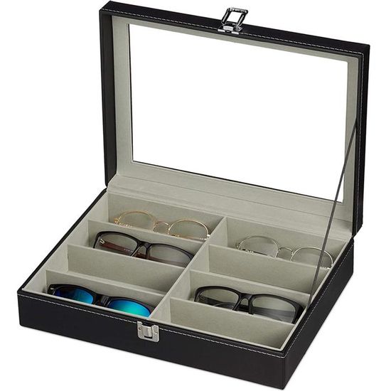 Lshbwsoif Boîte De Rangement Pour Lunettes De Soleil En Cuir Synthétique Avec 6 Compartiments