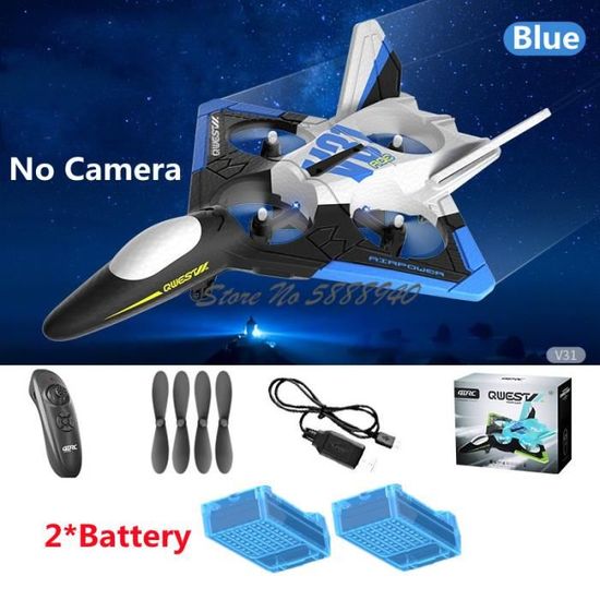 Avion De Chasse Télécommandé 2.4GHz - Avec LED, Rotation 360°, 4 Hélices, Mousse EPP Anti-Crash