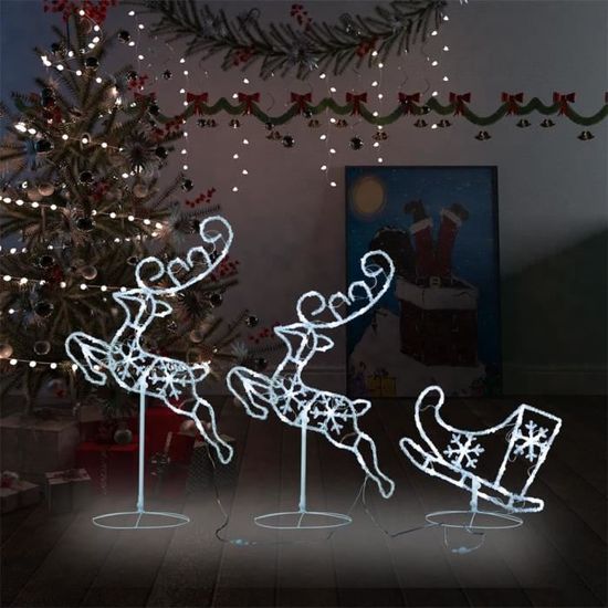 Décoration de Noël Renne Traîneaux Volant Acrylique lumières LED