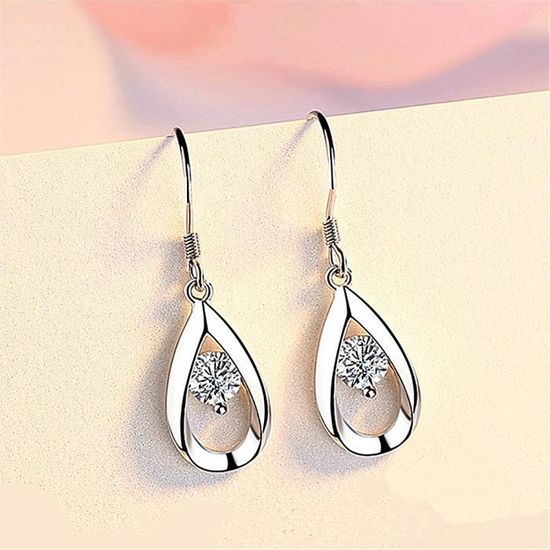 Collier Et Boucles D'oreilles Argent 925 Zirconium - Goutte D'eau Et Nœud Papillon