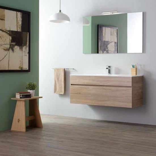 Meuble de salle de bain suspendu en chêne 120 cm - KV Store - Tiroir spacieux - Contemporain