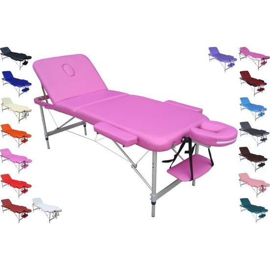 POLIRONESHOP Europa table lit de massage portable pliante aluminium pour soins esthétique tattoo épilation manucure cosmétique rose