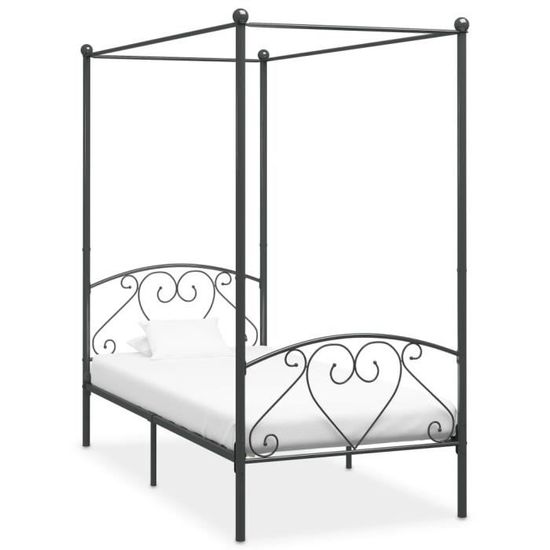 Lit Simple à baldaquin 120x200cm - BONNE - Gris Métal - Cadre de lit Adulte-Lit d'Enfant 1 places