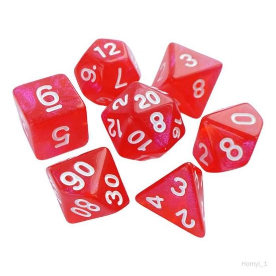 Dés Polyédriques 7 Pièces Rouge - Pour Jeux De Rôle D&D, Warhammer - Sac Inclus - Chiffres Or