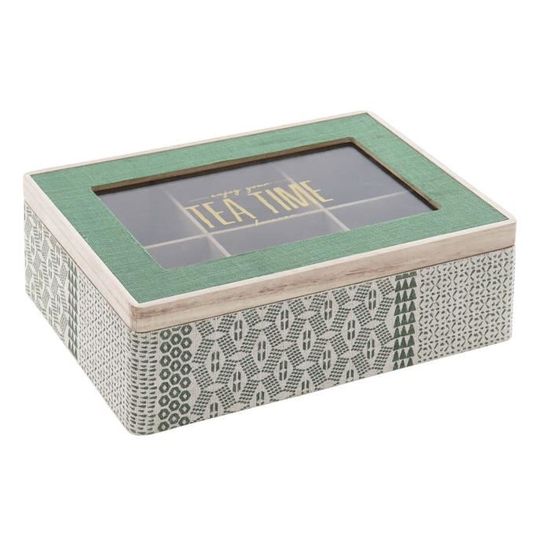Boîte à Thé En Bois Vintage Avec 6 Compartiments - Style Shabby Chic, Couvercle Transparent