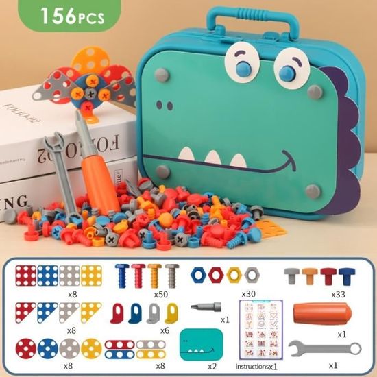 Qaba Ensemble d'établi et outils pour enfants de 3 à 6 ans jeu d'imitation  jouet bricolage enfant 55 accessoires avec 2 niveaux d'étagères et 2 boîtes  de rangement bleu et gris 