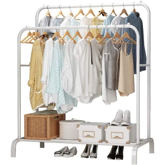 Porte-Manteau Multifonction sur Pied, 2 Tiges et Étagère Chaussures