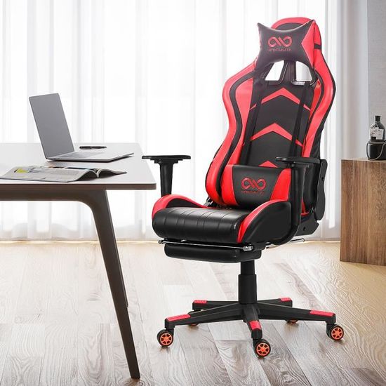 Chaise de Bureau Chaise Gamer Réglage à 180° Rouge