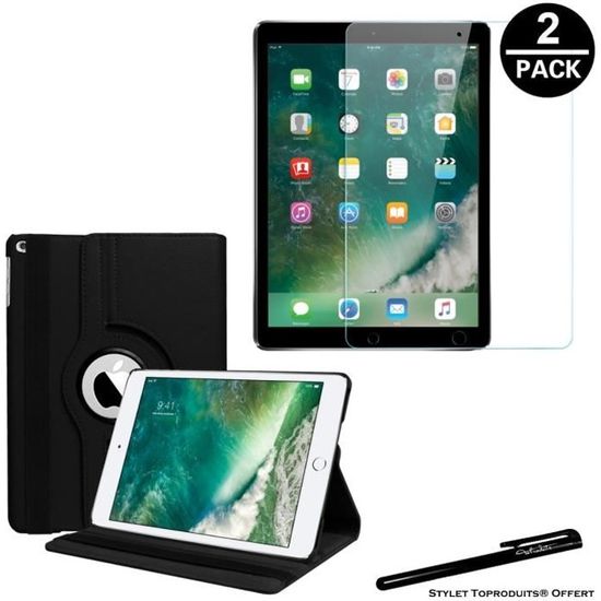 Housse Etui Rotatif Noir pour Apple iPad 10.2 2019 + Vitre de protection