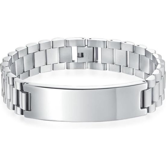 PROSTEEL Bracelet Homme Personnalisable Acier Inoxydable 316L - Gourmette Gravée Avec Plaque Horizontale 10mm (19/21/23cm)