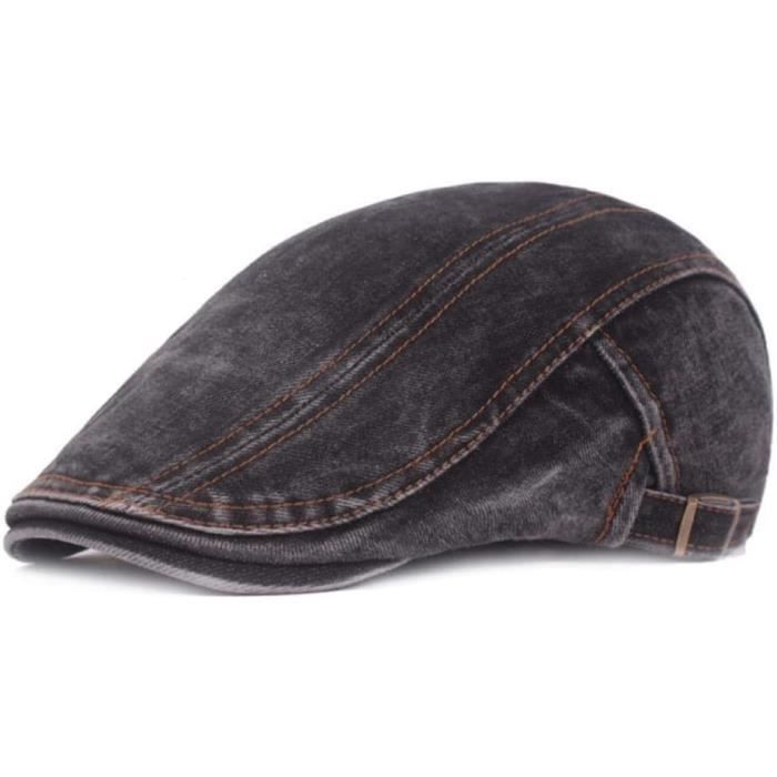 Béret Hommes Rétro Lavé Denim Casquette Plate Réglable
