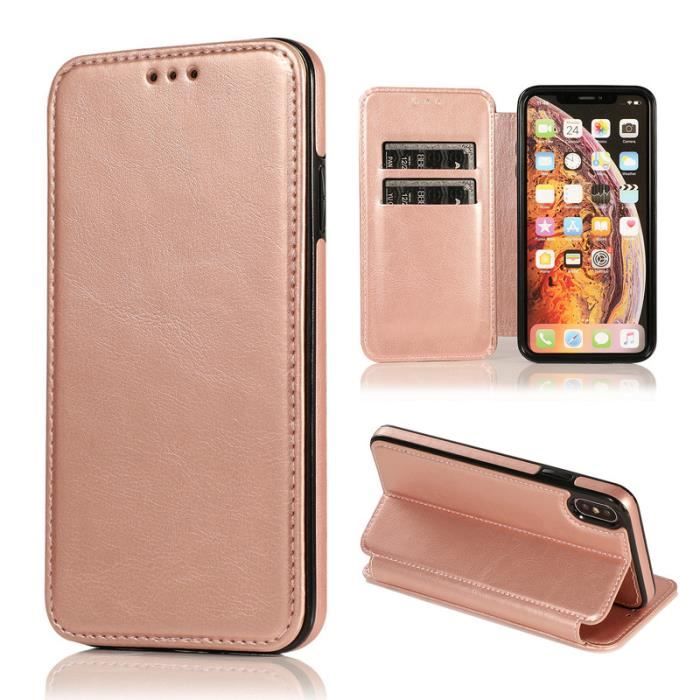Hbasics coque pour Apple iPhone XS MAX mobile coque- en Rose - similicuir, magnétique, Compartiment à cartes, Fonction stand