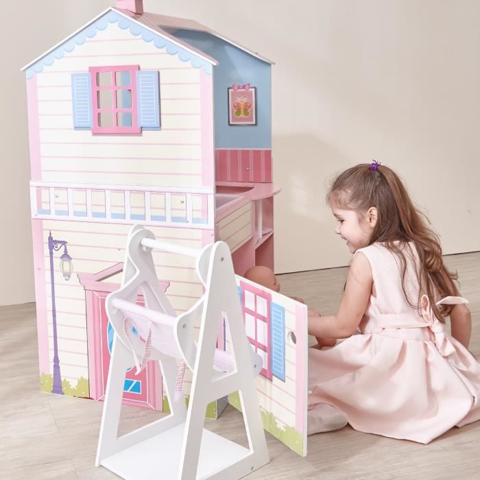 Maison De Poupée Nurserie Et Table À Langer 2 Façades Set De Jeu Avec Chaise Haute, Berceau Et Bain Olivia's Little World TD-11460A