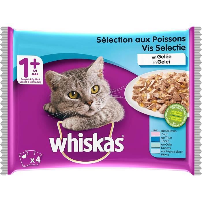 Whiskas Sélection aux Poissons en Gelée – Nourriture humide pour chat adulte – Alimentation complète en sachets fraîcheur – 52 x 100