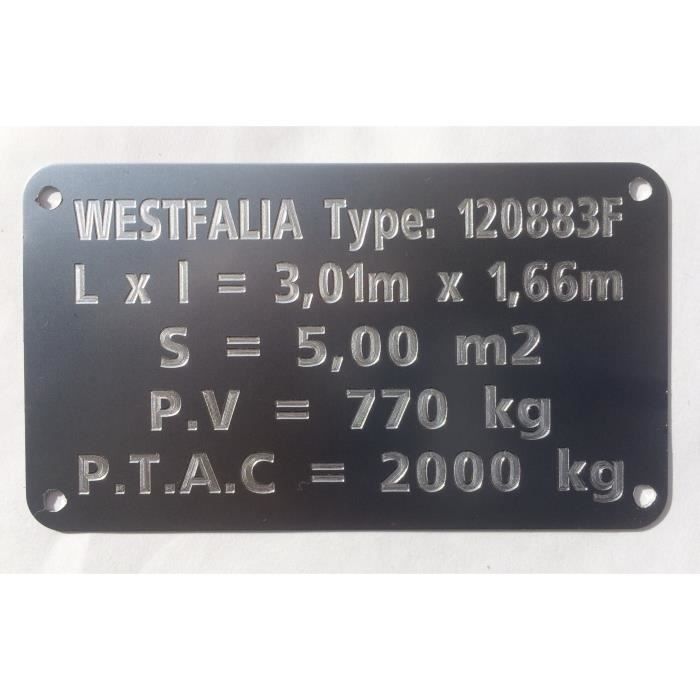 Plaque de Tare gravée aluminum format 90x48 mm